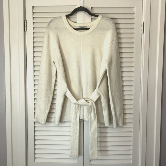 Madewell Tie-Front Wrap Sweater medium cream wool blend - Picture 3 of 14